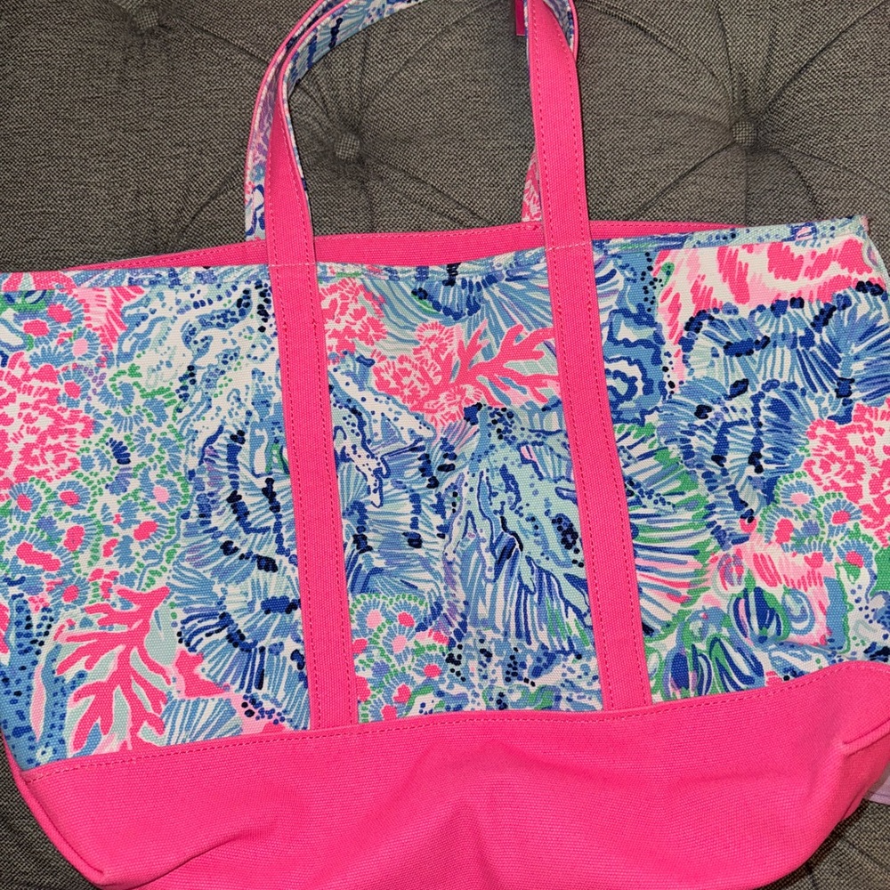 Lilly Pulitzer Vibrant Pink and Blue Floral Mercato Tote